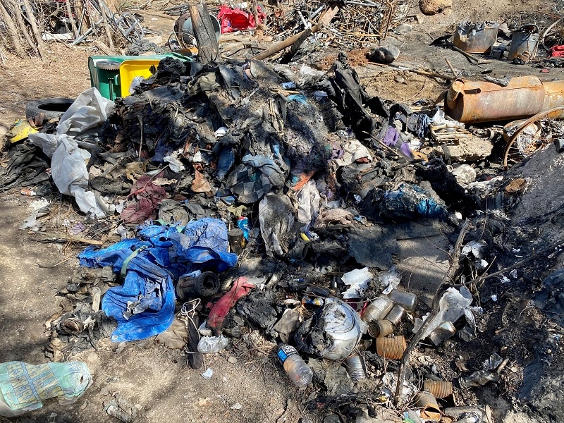 Homeless Camp Tent Burned Down Presumably from Methamphetamine Smoking