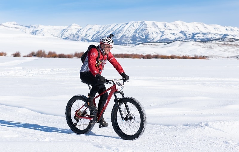 Steve Kaczmarek riding thru the snow 2021 Fat Bike World Championships Pinedale WY