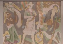 Man Kneeling Ward Lockwood Mural at Fine Arts Center