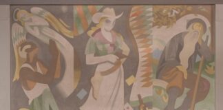 Man Kneeling Ward Lockwood Mural at Fine Arts Center