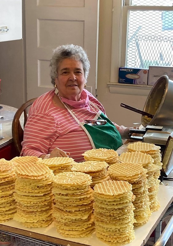 Gagliano's Josephine Gagliano making pizzelle cookies