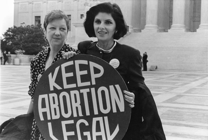Abortion Norma McCorvey (Jane Roe) and her lawyer, Gloria Allred on the steps of the Supreme Court
