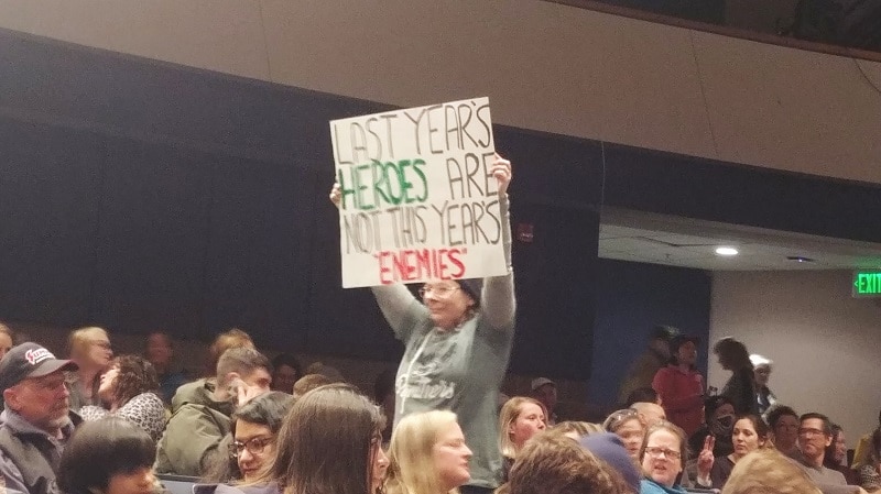 Woodland Park School District Parent Protesting at Woodland Park School Board Meeting